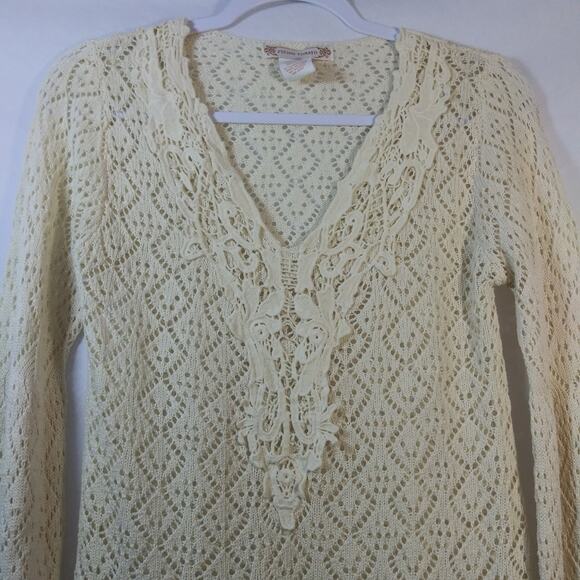 Flying Tomato Cream Open Knit Bell Sleeve Sweater Cottagecore Size Small - Picture 3 of 5